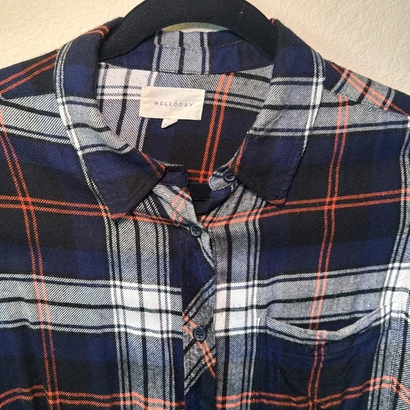 Melloday‎ women’s button up flannel shirt blue & orange size medium - Picture 2 of 5